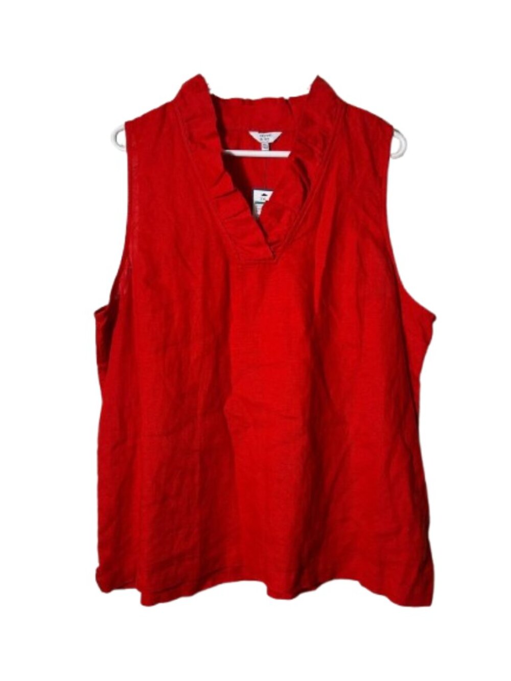 Crown and Ivy bright red 100% linen ruffle neck sleeveless blouse XXL NWT